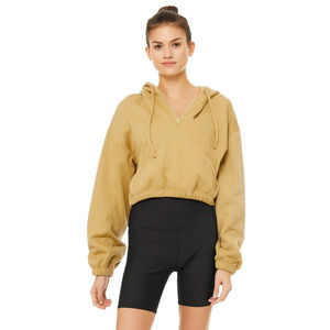 ALO Yoga Stadium Half Zip Long Sleeve Elastic Hem Drawstring Hoodie Honey Small